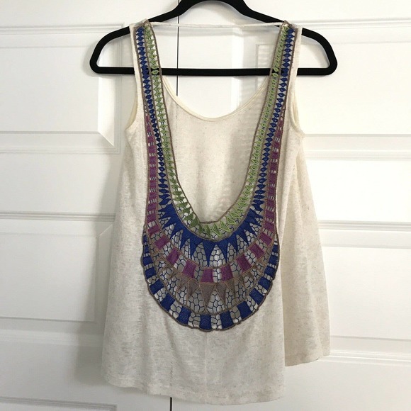 NECESSARY CLOTHING Womens Cream Sleeveless Tank Top Embroidered Back Small - Picture 2 of 3